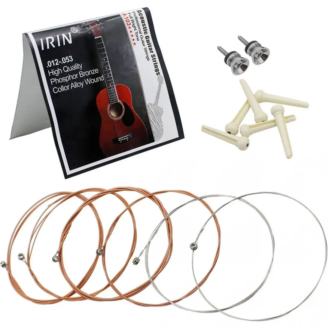 

ABS and Metal Material Folk Acoustic Guitar Strings + 2 Pcs Straps Lock Pins Screws Pegs + 6 Pcs String Nail Pins