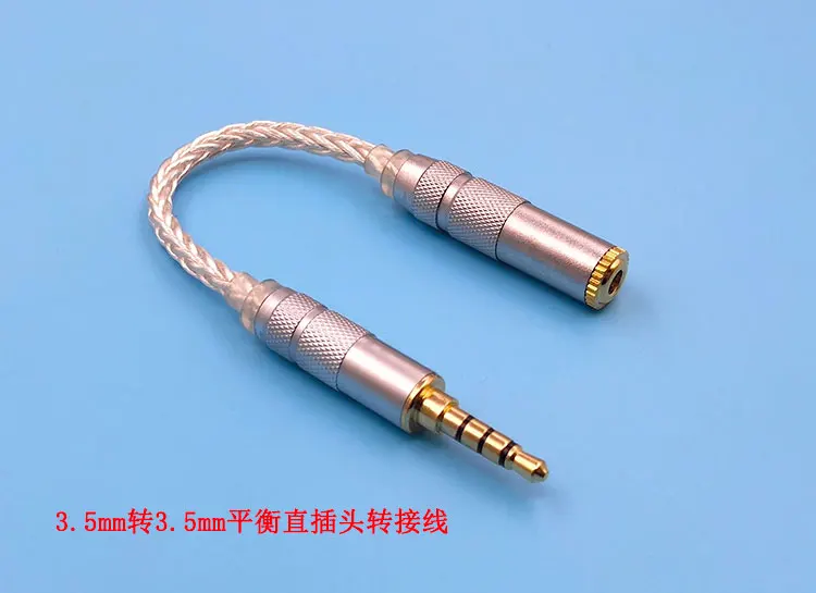 Cable de extensión para auriculares, accesorio de plata pura 8 share 3,5mm estéreo a 3,5mm/4,4mm/2,5mm, mejora de conversión de equilibrio para grabar, 7cm