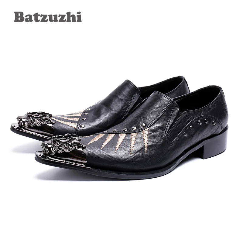 

Batzuzhi Japanese Handsome Men Shoes Pointed Metal Tip Genuine Leather Dress Shoes Men Black Business Oxford Flats Designer Shoe