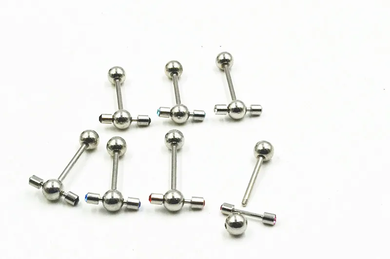 Free shippment LOT50pcs  Body Piercing Body Jewelry -Crystal Gems Tongue Ring Bar barbells New