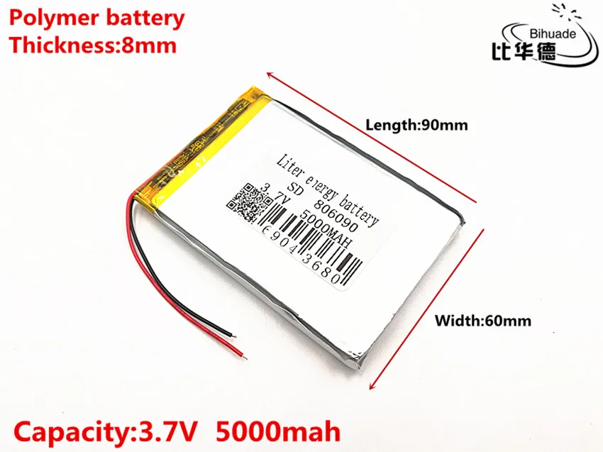 

5pcs/lot Good Qulity 3.7V,5000mAH,806090 Polymer lithium ion / Li-ion battery for TOY,POWER BANK,GPS,mp3,mp4