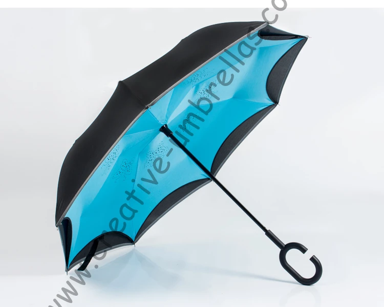 

98cm 2-3persons C-Hook self-defense reflective neon Windproof Reverse hand-free car umbrella Double Layer Inverted stand parasol