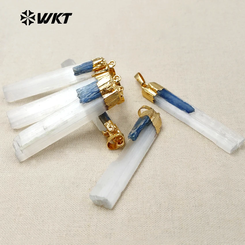 WT-P1310 Wholesale Fashion selenite with blue kyanite stone Pendant Classic rectangle Shape Pendant For Woman Jewelry making image 3