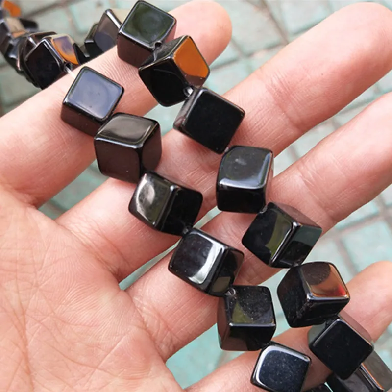 6-10mm Natural Black Agate Stone Diagonal Drilling Cube Beads For Jewelry Making Beads Bracelet 15\'\' Necklace  DIY Beads Trinket