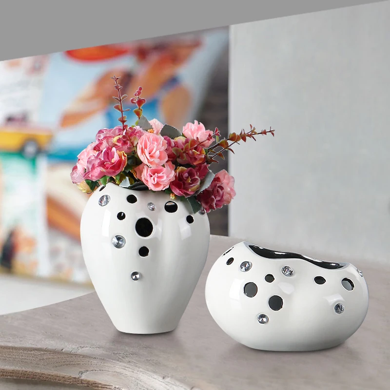 

New Modern rhinestone ceramic vase Home Decorative crafts flower vases hydroponic dried flowers flowerpot for wedding decoration