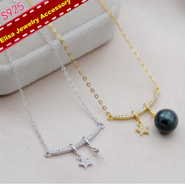 Star Design Pearl Pendant Necklace Findings S925 Sterling Silver Pendant Components DIY Chain Accessory 3Pieces/Lot