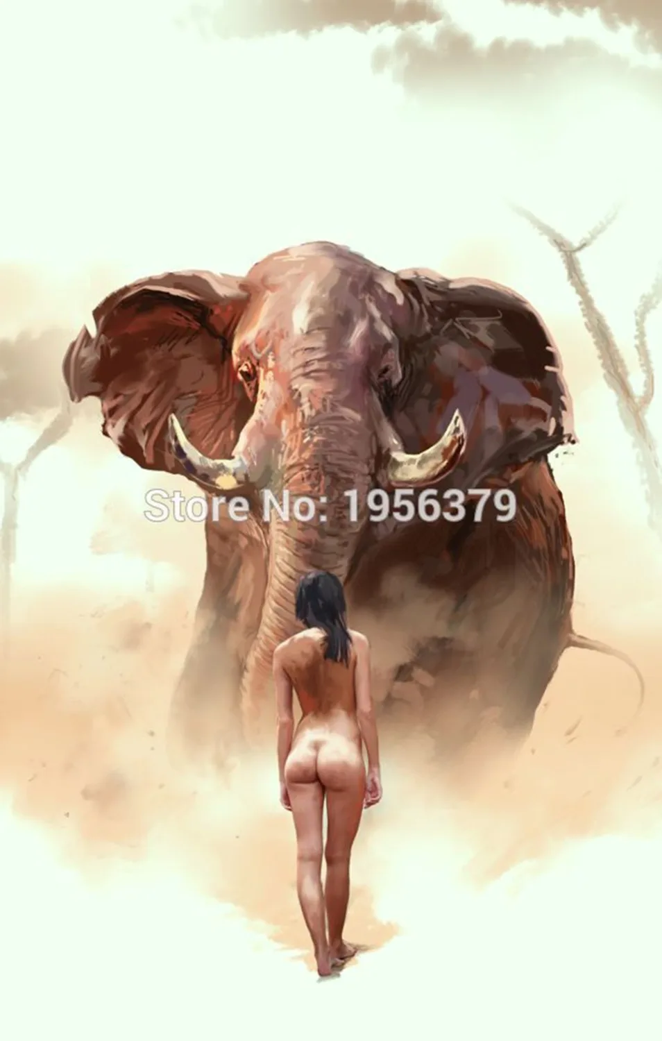 Imagem -04 - Grandes Elefantes Africanos Estão Vindo para nu Mulher Paisagem Pintura a Óleo Puro Artesanal de Alta Qualidade Pintura a Óleo sobre Tela