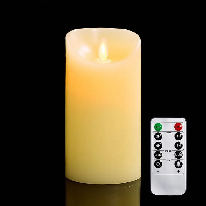 20cm(H) Flickering Flameless Pillar LED Candle Lights Remote controlled Timer moving wick melted edge Wedding Xmas Party-Amber