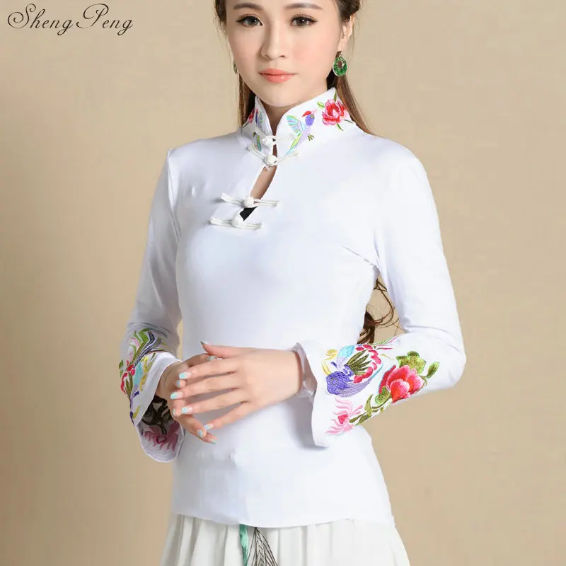 Cheongsam top traditional chinese clothing for women long sleeve national style tops for women\'s trend vintage fluid Q605