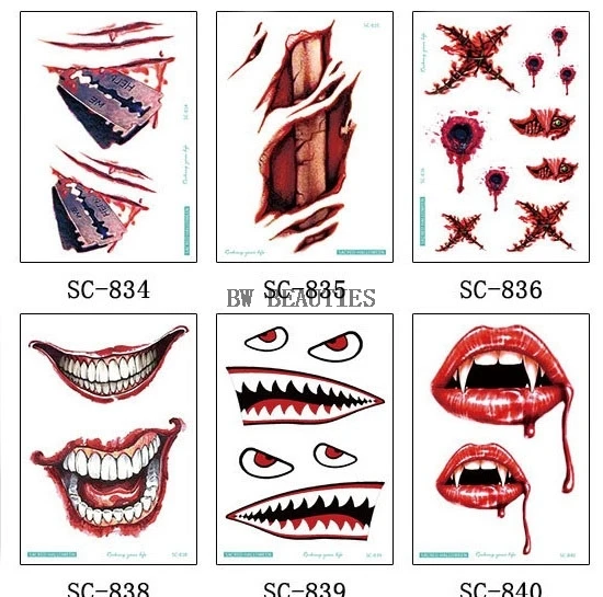 

1000 Pcs/Lot New Waterproof Temporary Tattoo Sticker Halloween Terror Wound Realistic Blood Injury Scar Fake Tattoo Sticker