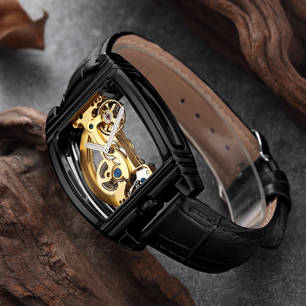 Automatic Mechanical Watch Men Gold Turbillon Steampunk Unique Transparent Skeleton Self Wind Tourbillon Watches montre homme