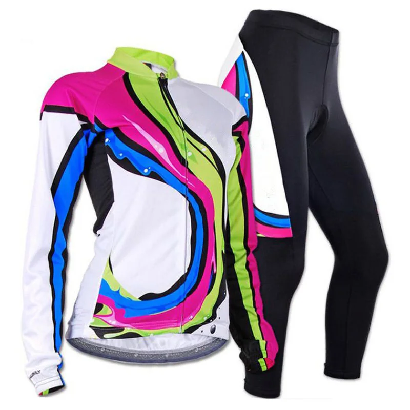 Spring Autumn Cycling Jersey Set Women Maillot Ciclismo Long Sleeve Quick Dry MTB Bike Clothing Gel Pad Shockproof Bicycle Pants