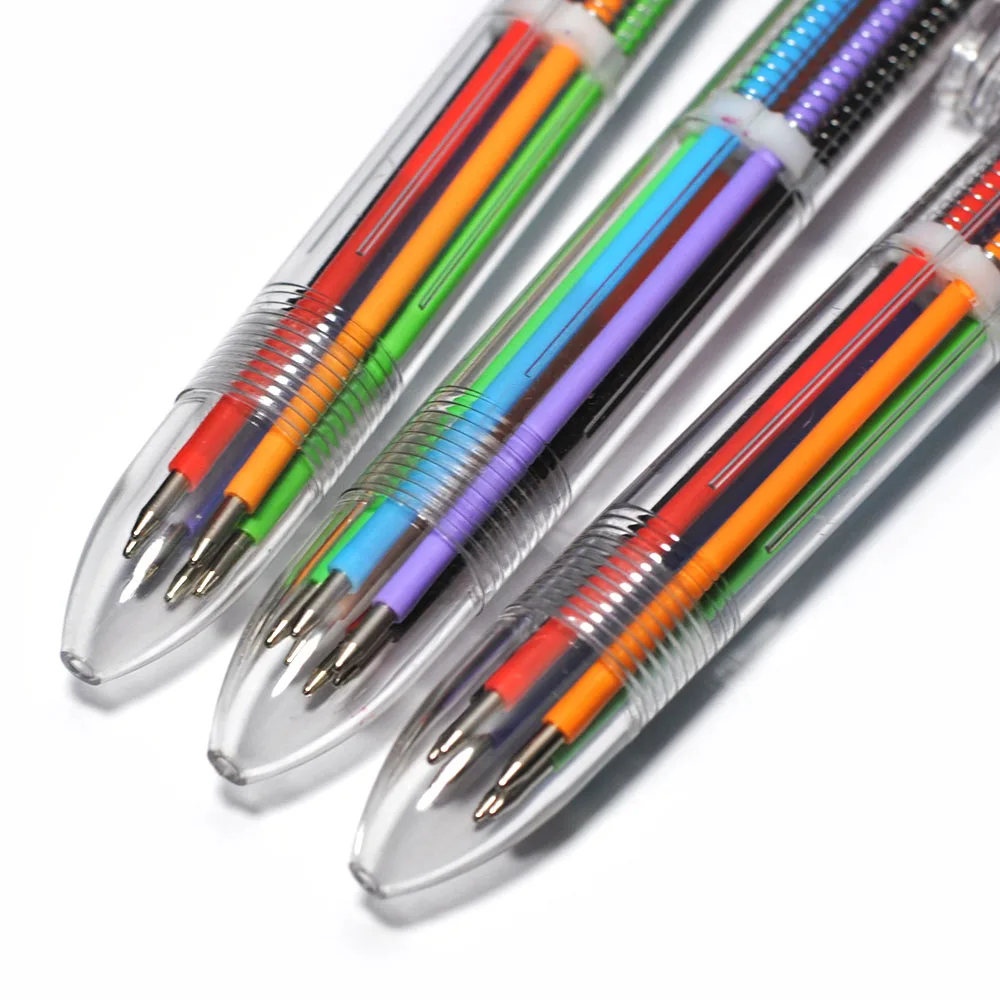 VITNAT-Canetas de plástico com modelos multicoloridos, 6 em 1, caneta esferográfica, caneta tipo push, papelaria, escola, ferramentas de escritório,
