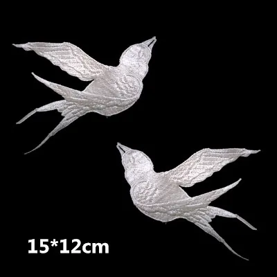 Ivory thread embroidery swallows bird patch for cloth gold thread birds applique swallows cloth stickers