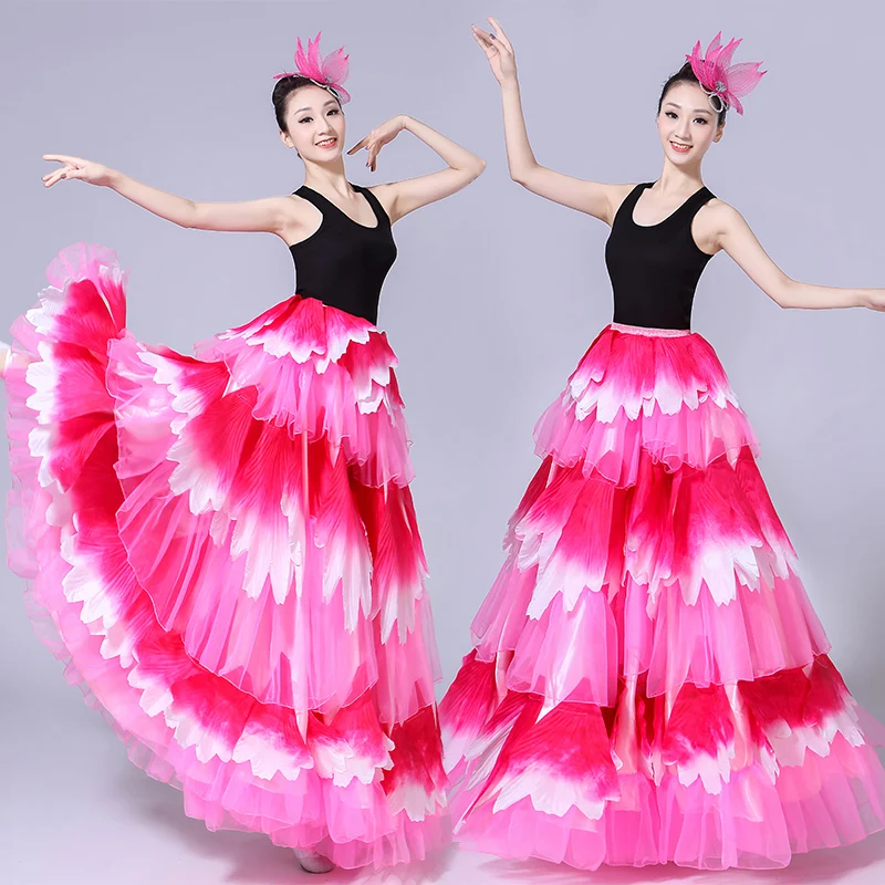 Female Opening Dance Flamenco Bust Skirt Stage Flower Petal Big Swing Skirt Costume Adult Women Performance Costume Suit H582