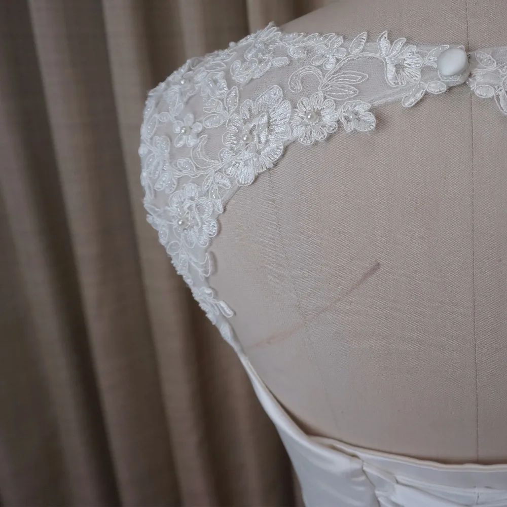 Wedding Dresses Illusion Tulle Lace Neckline Satin Elegant Lace Up Back Chapel Train Factory Custom Make Real Photo image 6