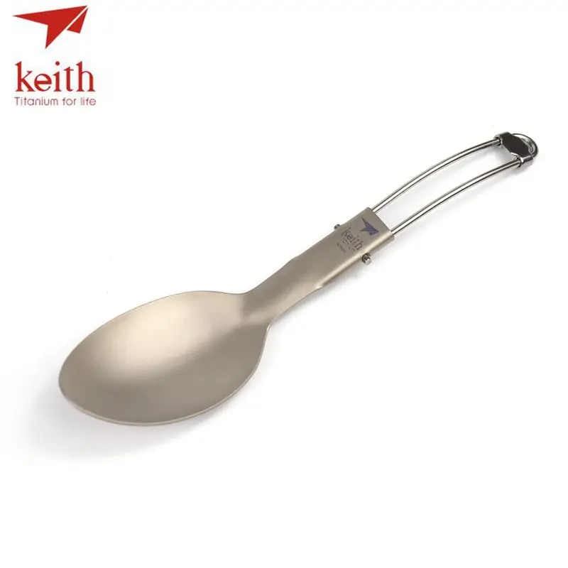 Keith Titanium Folding Spoon Camping Travel Tablewares Picnic Hiking Long Handle Convenient Pure Titanium Spoon 22g Ti5315