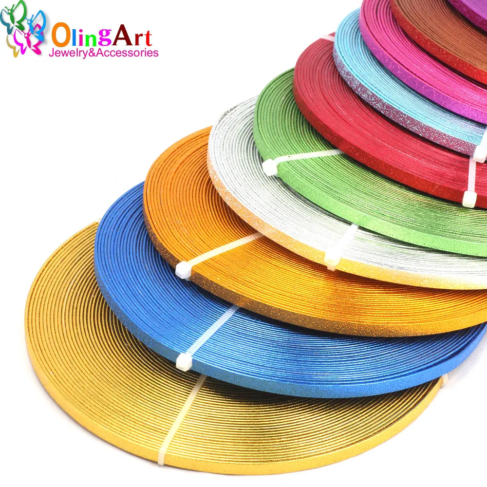 OLINGART 10m/Lot  5X1mm Flat Printed Aluminum Wire Color Crafts Materials DIY Women Bracelet Necklace Jewelry Making NEW