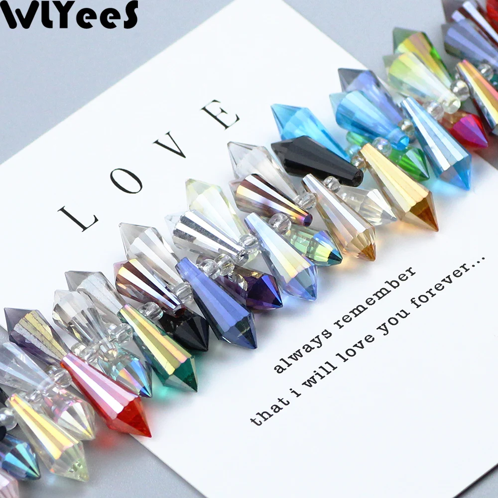 WLYeeS 6*15mm Cone Austrian crystal beads 50pcs/lot Water droplets shape glass Loose Spacer Bead For Jewelry Bracelet Making DIY