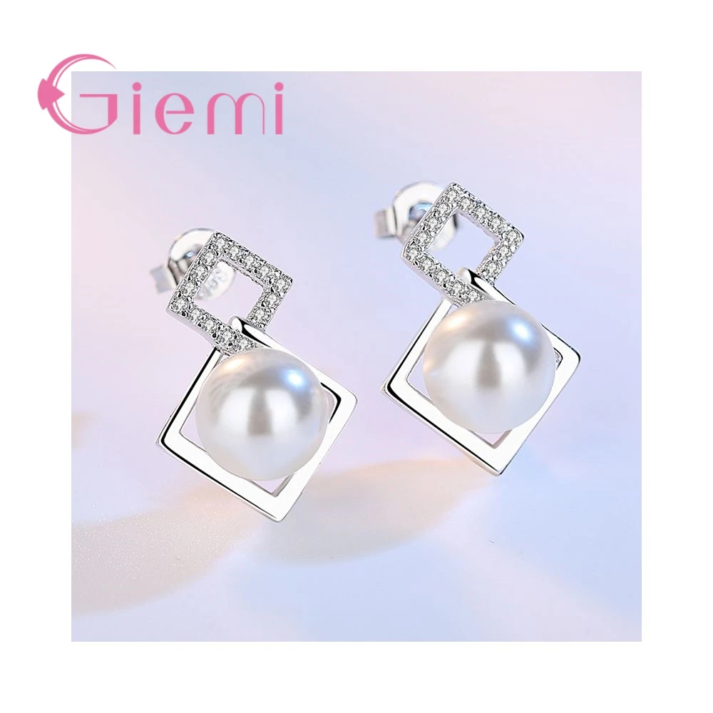 925 Sterling Silver Classic Square Austrian Crystal Stone Earrings Bridal Wedding Ceremony Propose Jewellery