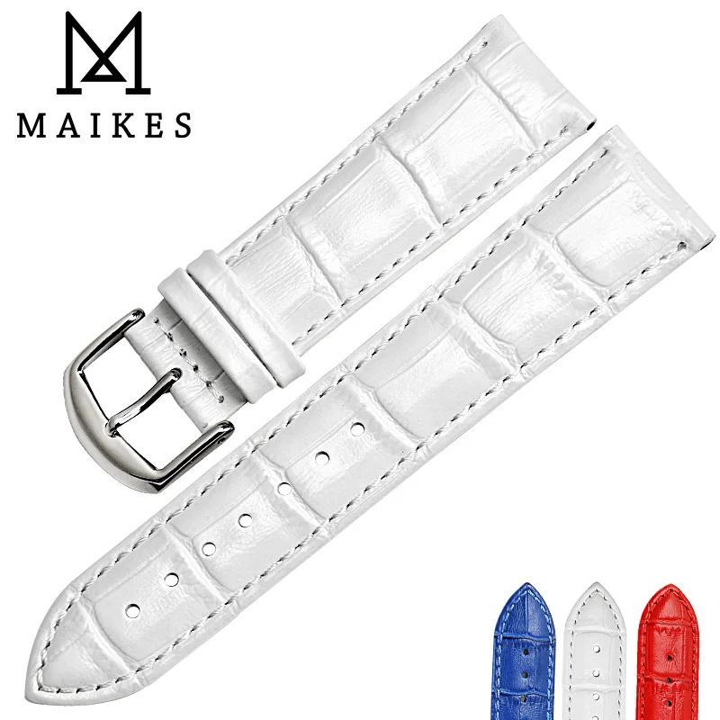 MAIKES High Quality Genuine Leather Watch Strap White Red 12mm-22mm Watch band For Casio Watches Bracelet Women Watchbands