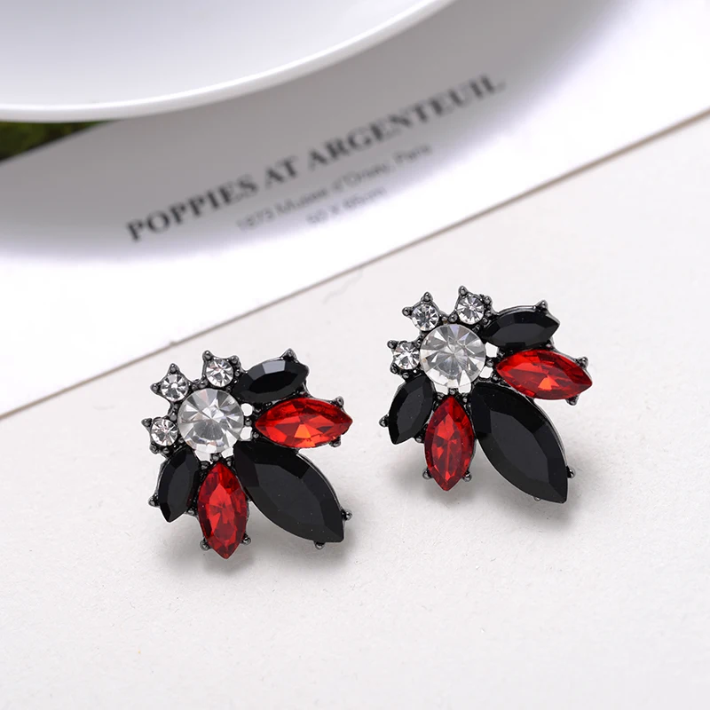 LUBOV Colorful Crystal Opal Stone Women Piercing Earrings Rhinestone Inlaid Metal Stud Earrings Girls Christmas Gift Jewelry