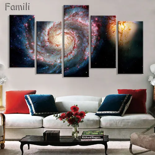 5Pcs Painting Calligraphy Milky Way Stars Canvas Prints Modern Artwork Picture Photo Printed Abstract Canvas Wall Art Home Decor