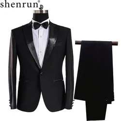 Shenrun-Conjunto de 4 piezas de Serge para hombre, traje negro de alta calidad, traje de novio de boda, trajes con pantalones, esmoquin ajustado para banquete