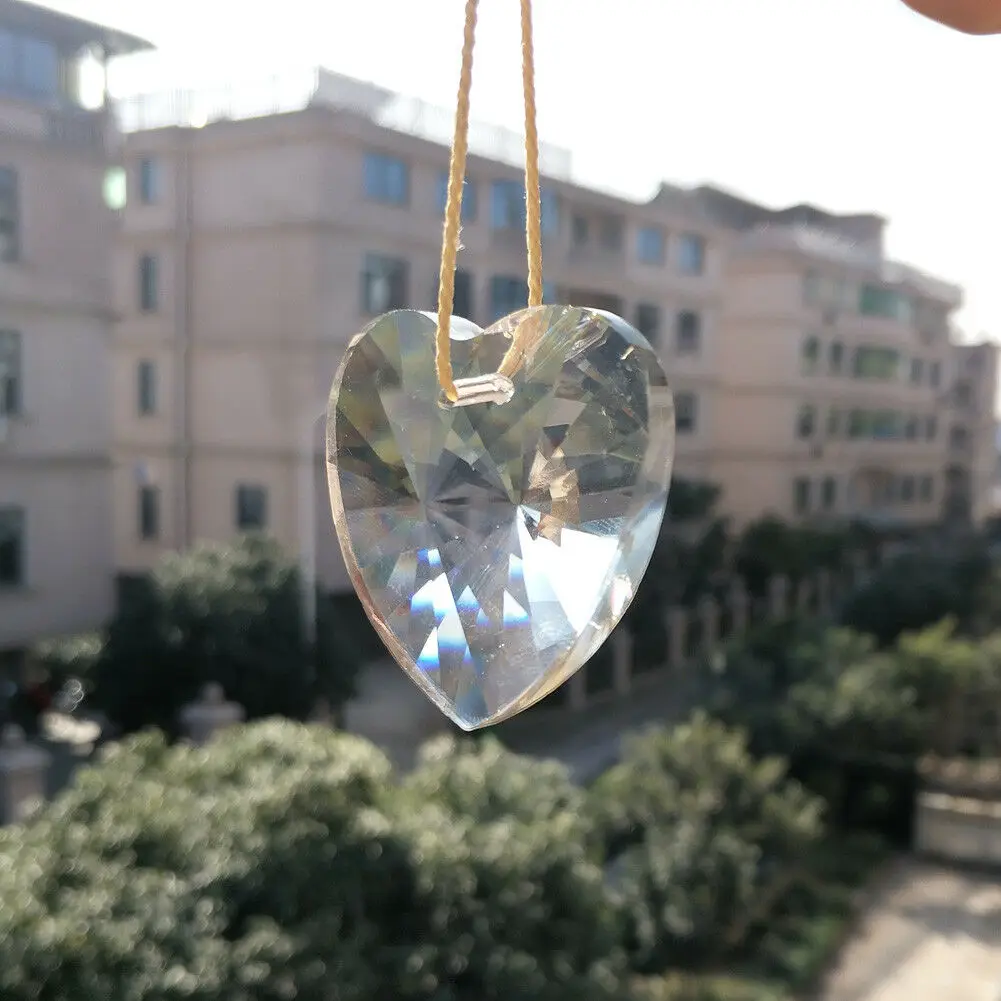 Glass Art 40MM Heart Clear Crystal Prism Chandelier Lamp Part Hanging Pendants Suncatcher Ornament Decor