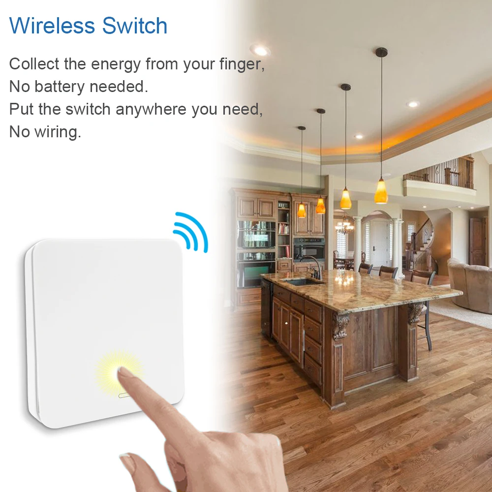 Interruptor de luz inalámbrico de Control remoto ventilador de luz 15 A autoalimentado sin batería No WiFi No se necesita cable fácil de uso