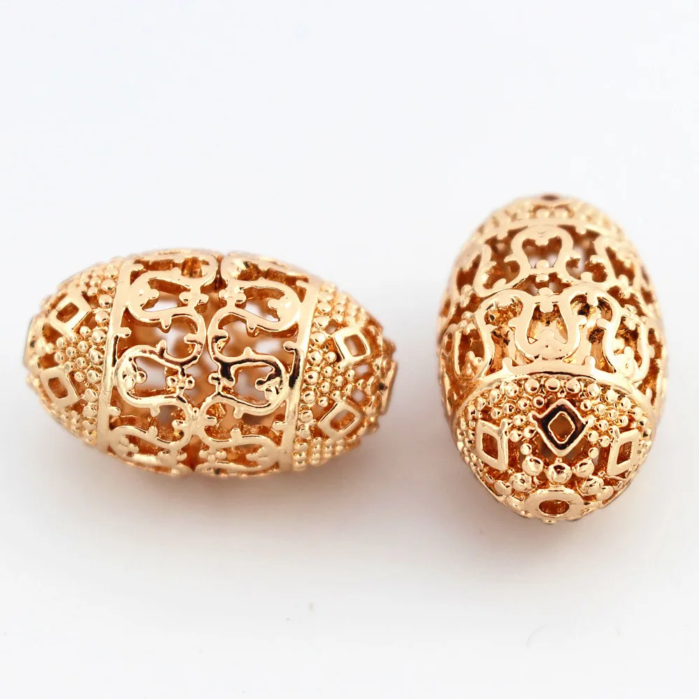 

African Dubai Gold Spacer Beads Hollow Connector Oval Drum Beads DIY Findings for Nigerian Indian Men Women Wedding Jewelry Set