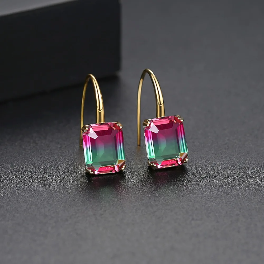 LUOTEEMI Korean Fashion Blue Red Square Stones Drop Earring for Women 2022 Statement Girl Party Trending Jewelry Christmas Gift