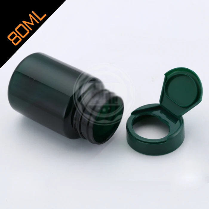 

100pcs 80ml Translucent Green Color PET Flip Bottles, Solid Bottle,Capsules Bottles, Plastic Medicine Bottles--Green Flip Caps