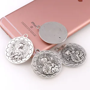 Banhado a prata encantos redondos para chaveiro, acessórios colar religiosos, Saint Michael e St Christopher Medalhas 8 principais vendas chaveiro de são cristovão - №3