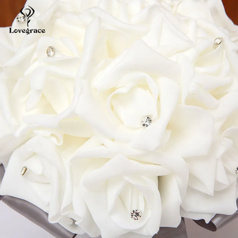 Loveglace – Bouquets de Roses en mousse blanche, Bouquet de demoiselles d'honneur, fleurs en soie et strass, décor Floral pour maison, pour Mariage