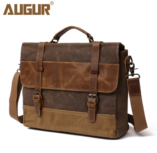 2018 AURUR waterproof oil wax canvas bag with crazy horse leather Europe and United States mobile retro shoulder Messenger bag