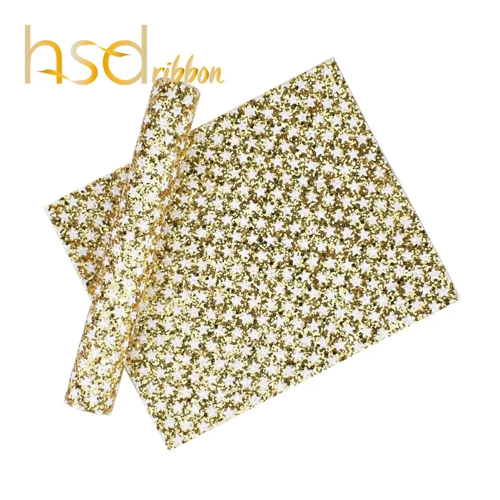 HSDLeather 20*34cm Glitter Fabric Synthetic Leather with white star for bow