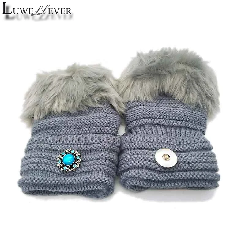 Fit 18mm Snap Button Winter Students Write Keep Warm Knitted Lady Fingerless Work Wrist Gloves Women Adolescent Acrylic Fibers