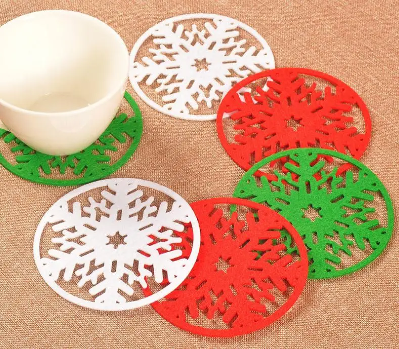 Hot 3 color 10 cm Christmas round Snow table mat crochet Christmas coasters doilies cup pad props for table decoration SN1544