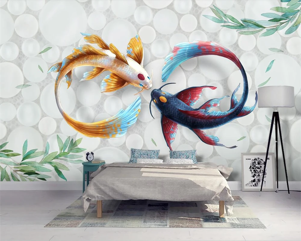 

Beibehang Custom wallpaper hand painted modern stylish watercolor koi fish fresco tv couch background wall murals 3d wallpaper