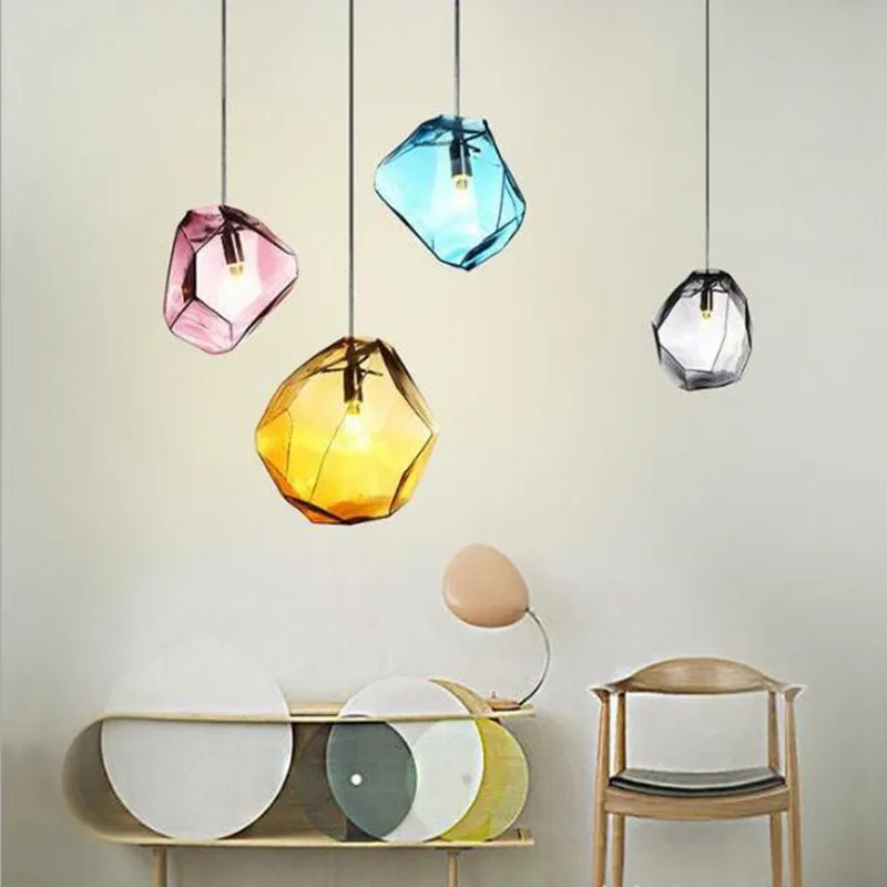 Nordic Art Multicolored Glass Crystal Pendant Light Concise Diamond Dining Room Study Designer Hanging Lamp Free Shipping