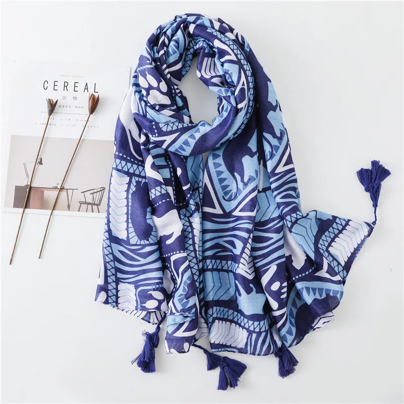 

Fashion style summer new cotton cute blue leopard print tassle scarf beach scarves sunscreen shawl 10pcs/lot free shipping