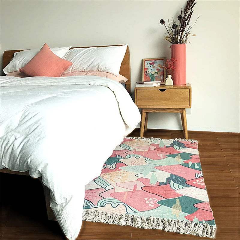 High Japanese style style design tessel edge cotton area rug for bedside living room tapetes para casa sala tapis salon