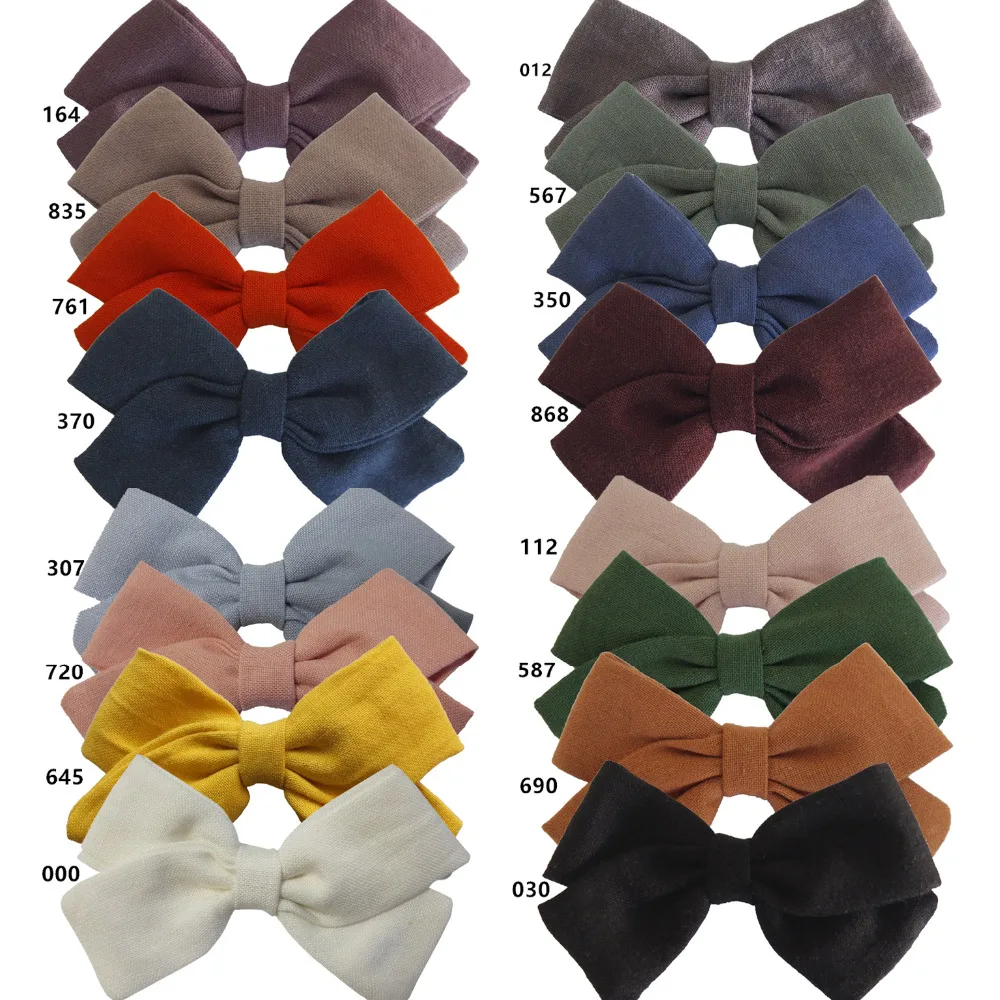 2 PCS Cotton Linen Fabric Bow Clips Baby Girls Kids Boutique Hair Clips Handmand Bow Hairbow Hairgrips Hair Accessories