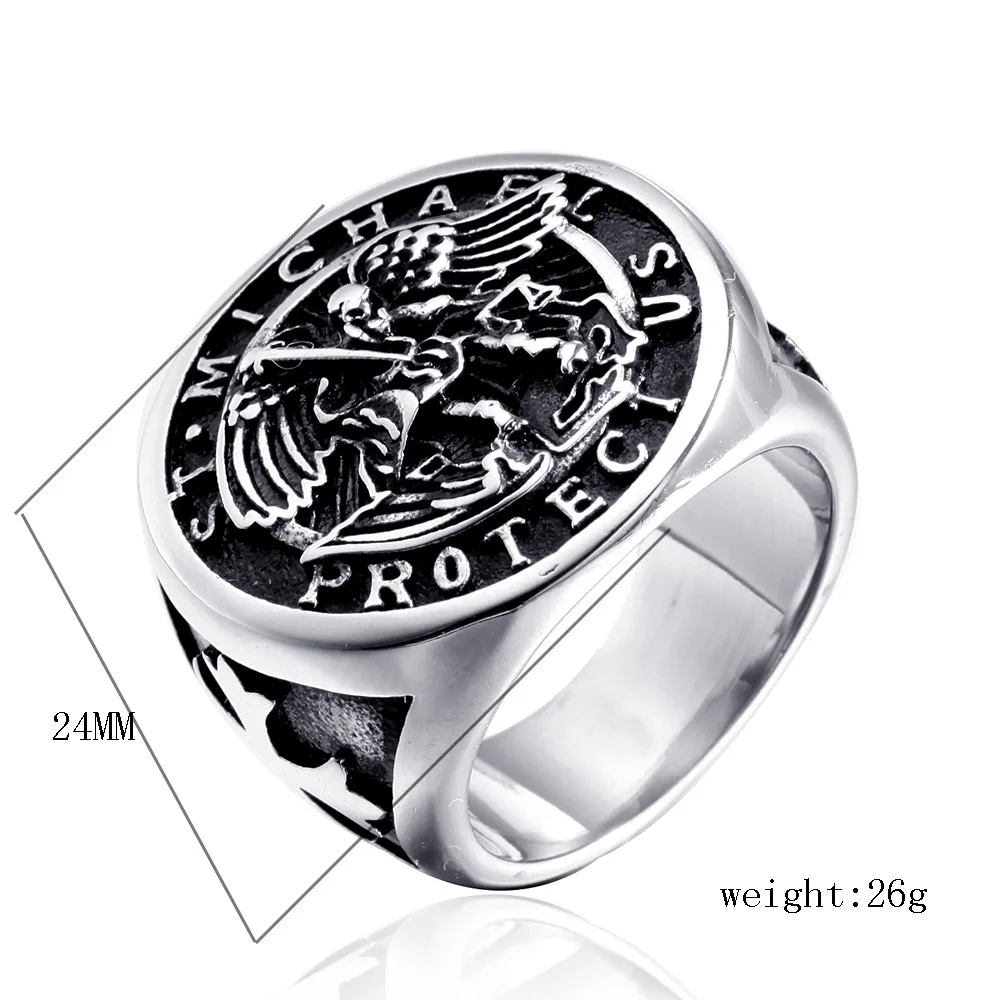 316L Stainless Steel St-Michael Men Rings Good Lucky Talisman Religious Personality Biker Ring for Men Boy Fashion Jewelry Gift images - 6