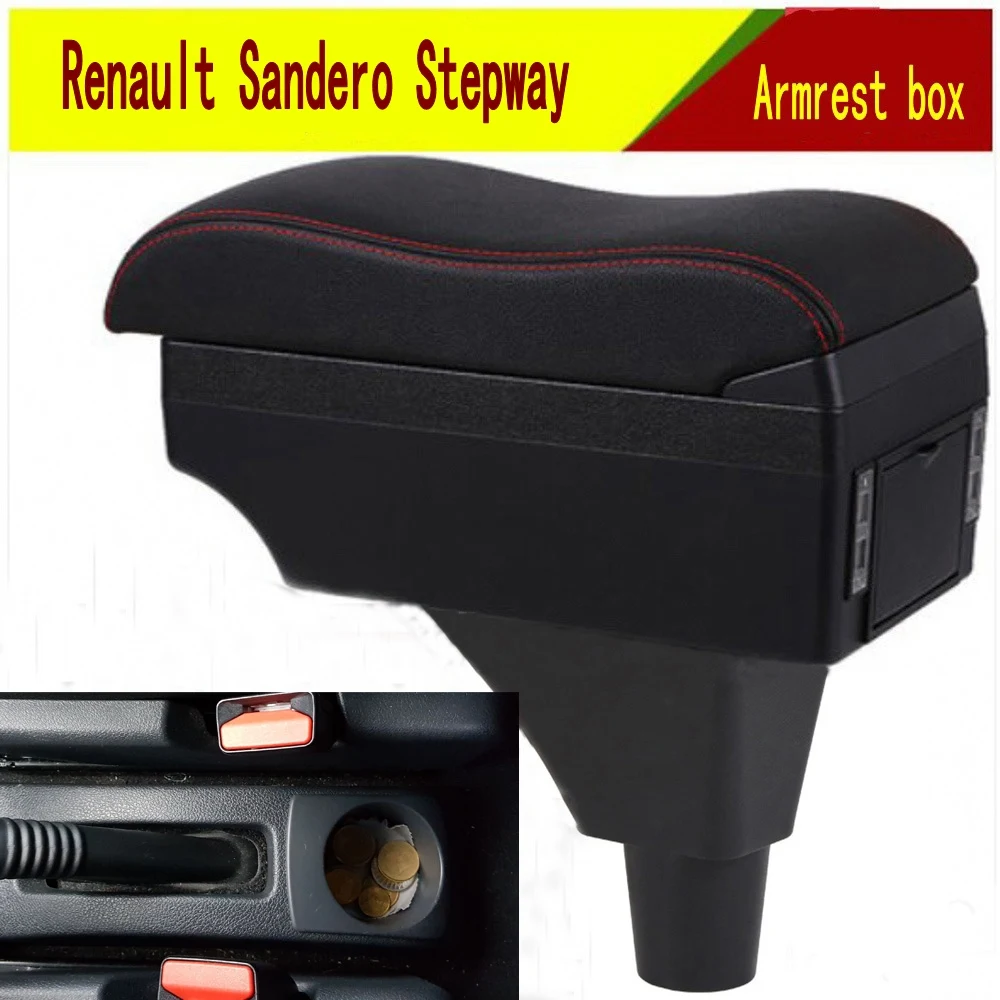 

For Car Renault Sandero Stepway Armrest Box Central Content Interior Arm Elbow Rest Storage Case Car-styling with USB Cup Holder