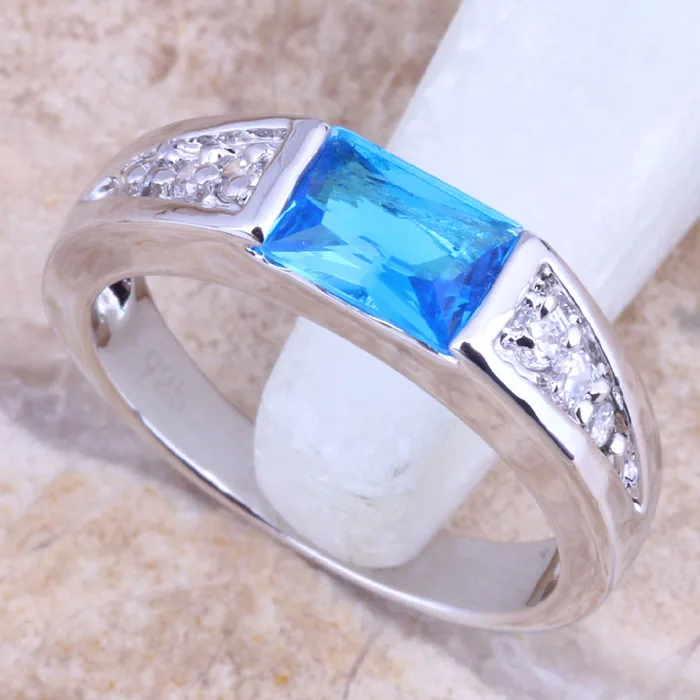 Captivating Blue Cubic Zirconia White CZ Silver Plated  Ring Size 5 / 6 / 7 / 8 / 9 R1571