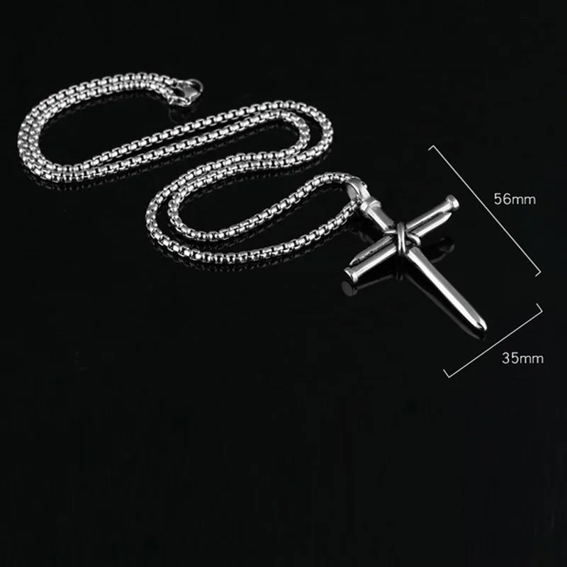 Men\'s Womens Antique Stainless Steel Nail Charm Cross Necklace Pendant Polished Gold Black Color