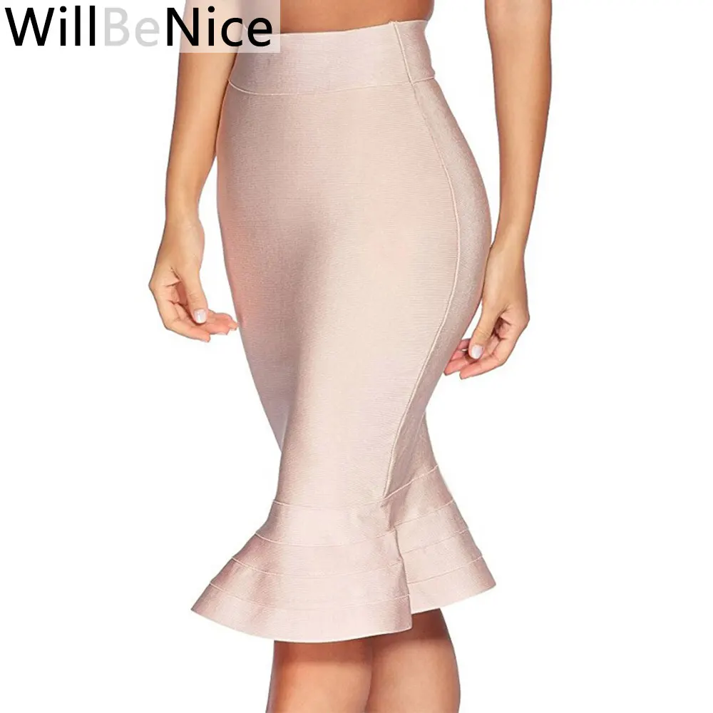 

WillBeNice Vintage Nude Mermaid Fishtail Bandage Skirts High Waist Slim Knitted Elastic Pencil Skirts Clearance Cheap