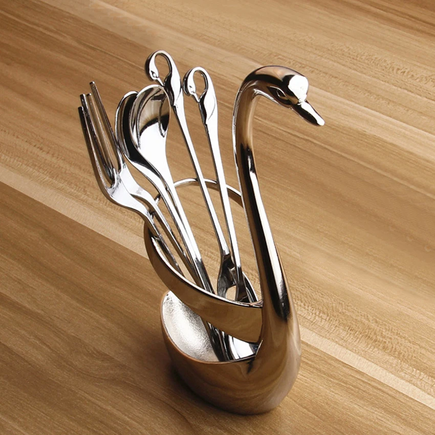 Elegant Swan Stainless Steel Fruit Forks Christmas Coffee Spoon Dessert Party Fork Lunch Dinner